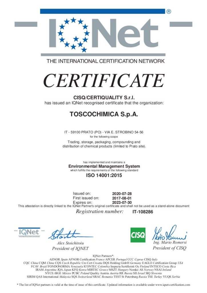 Certificazione sistema gestione ambientale Toscochimica